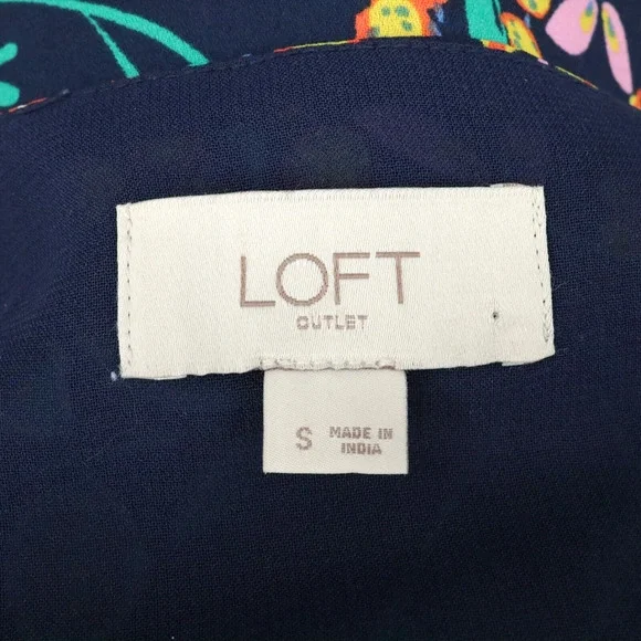 Loft Top Womens Small Blue Pink Floral Camisole Lined Blouse Scallop Neckline - Picture 3 of 11